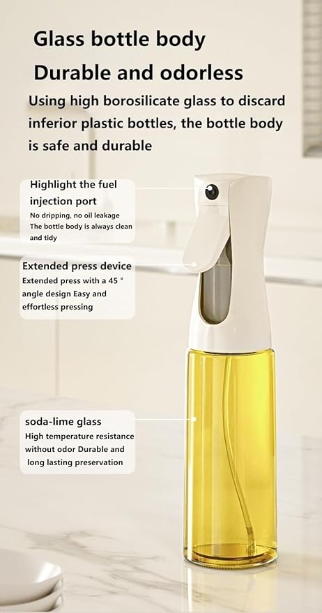 Press the fuel spray bottle,Oil Sprayer for Cooking, 220ml /7.44oz Glass Olive Oil Sprayer, Continuous Spray with Portion Control, Oil Dispenser Bottle for Kitchen, Air Fryer, Frying, Salad, Grill.