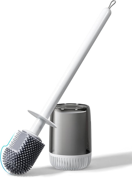 Toilet Brush and Holder Set for Bathroom, Deep Cleaning & No-Scratch Toilet Bowl Scrubber, Hygienic & Flexible Rubber Brush Head-for Modern Bathroom & RV