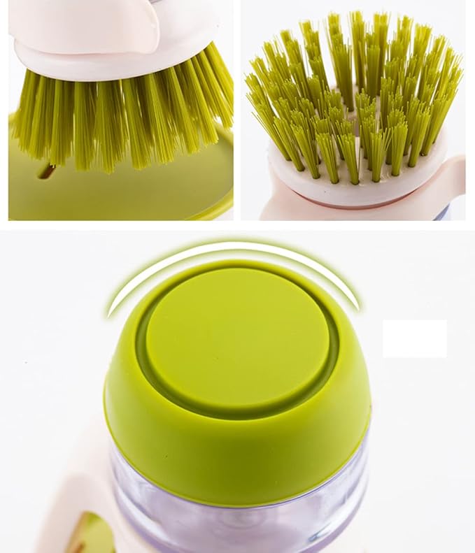 Dish Brush with Soap Dispenser, Dishwashing Kitchen Scrub Brushes Dish Scrubber with Holder Drip Tray, for Cleaning Pan, Pot, Sink(Grey)