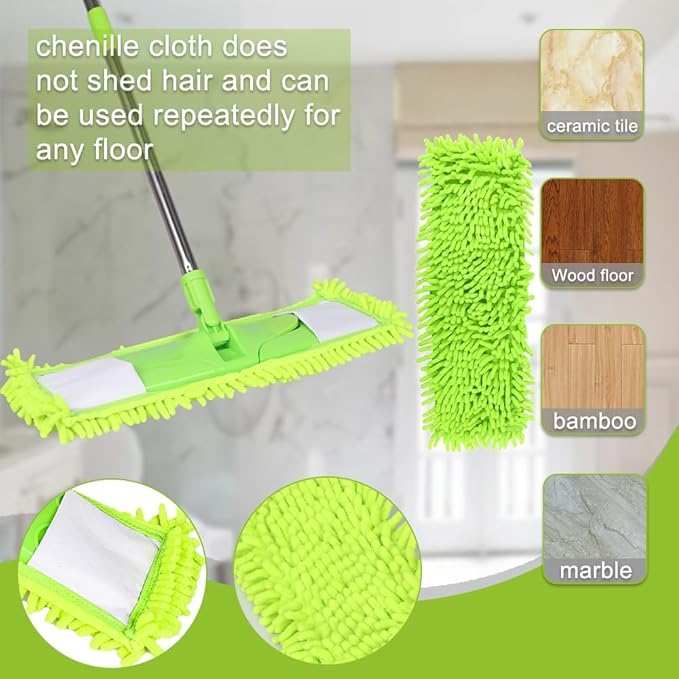 4Pcs Mop Head Replacement Cloth Soft Flat Mop Refill Pads Water Absorption Mop Pads Accessories for Home Floor Cleaning Multi-Surface Floors, 18.11 Inch Washable Cleaning & Dusting Pads Green