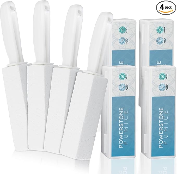 Powerstone Pumice Stone Toilet Bowl Cleaner with Handle (4-pack) - A Solution for Hard Water Stains on Toilets, Grills, Tiles, Grout & Pools