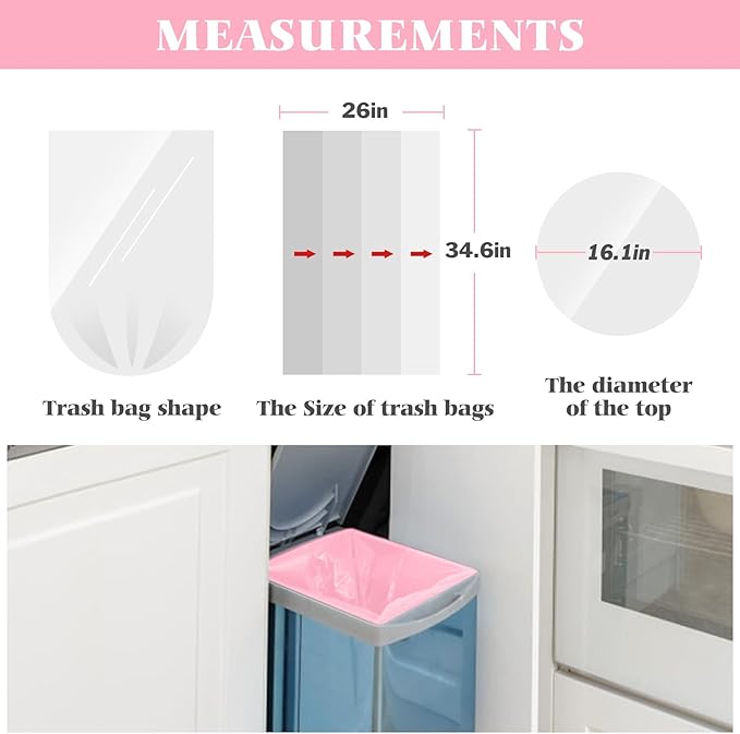 Colorful Clear Strong Tall Kitchen Trash Bags 15-16 Gallon 100 Counts,Fit 13,15,16,18 Gal,Garbage Bags by Teivio, Bin Liners, Plastic Bags for home Office Bathroom,Multicolor