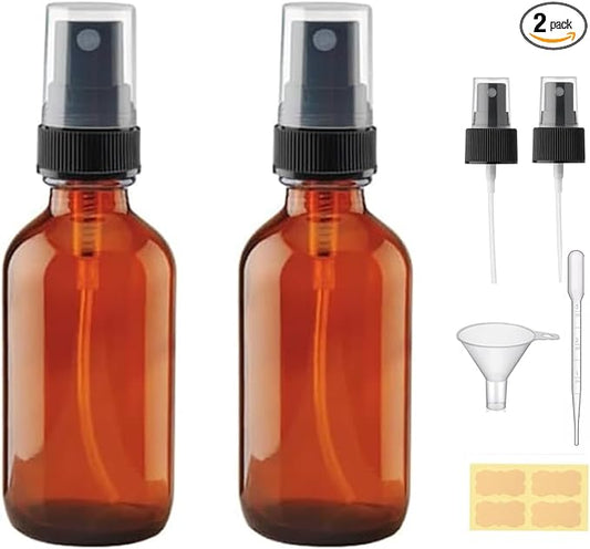 4 oz Amber Glass Spray Bottles - Small Empty Fine Mist Spray Bottle for Essential Oil,Face - Mini Dark Spray Bottles with,Included 4 Sprinkler, 1Funnels,1 Droppers, 4 Labels