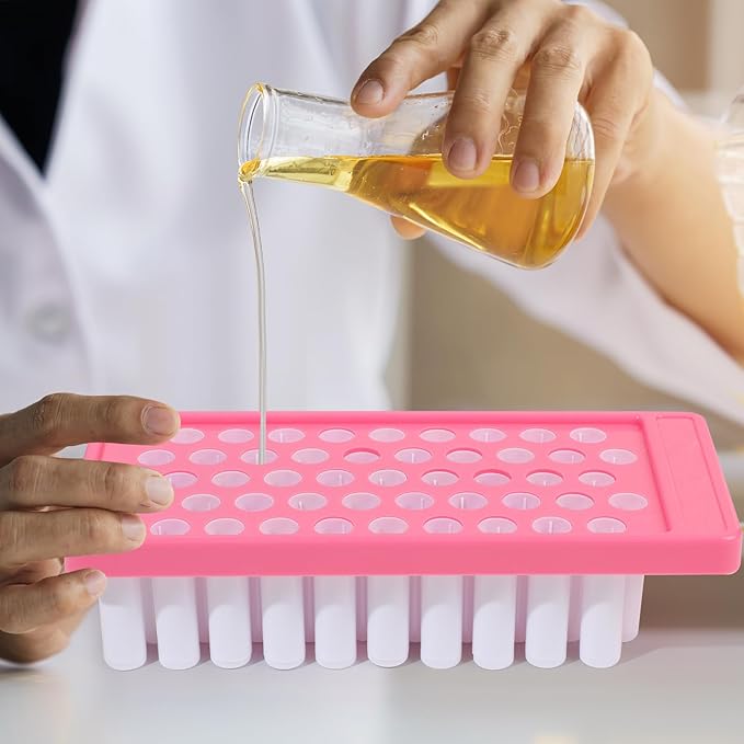 Lip Balm Crafting Kit, 50 Pieces Empty Lipsticks Filling Tubes Mold Handmade Set Pallet with Scraper, Lip Balm Tubes with Filling Tray and Spatula for Women Girl Cosmetics Makeup, Pink