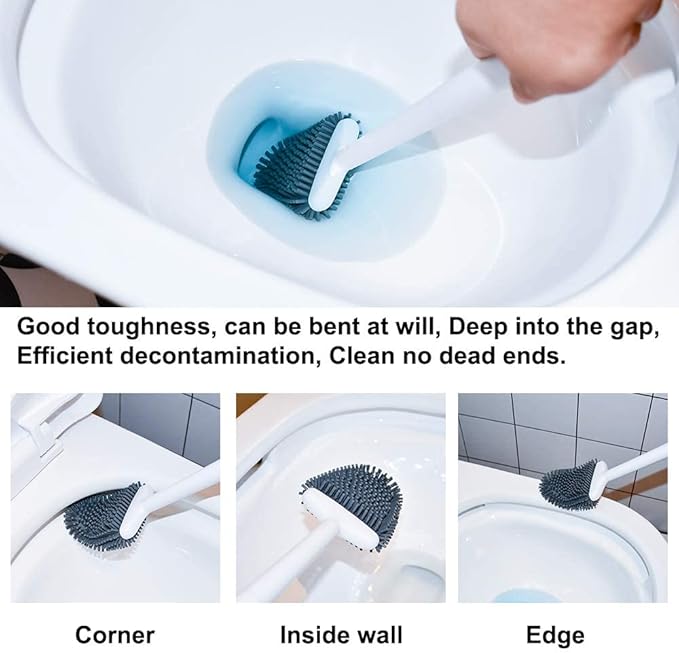 Sellemer Toilet Brush and Holder Set for Bathroom, Flexible Toilet Bowl Brush Head with Silicone Bristles, Compact Size for Storage and Organization, Ventilation Slots Base (2 Pack, White)