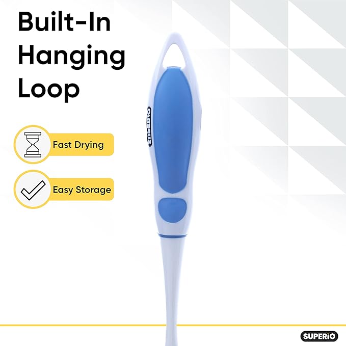 Dish Washing Scrubber Vegetable Brush - Blue / White 2 Sided Bristles - Long Handle With Rubber Grip Non Scratch Kitchen and Bath Cleaning By Superio