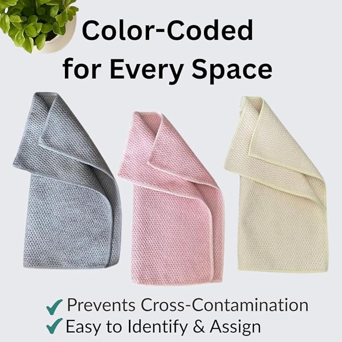 Microfiber Cleaning Cloths - 12" x 12" - Kitchen Dish Cloths for Washing Dishes - Microfiber Cleaning Rags - for Housekeeping, Dusting, Glass, Electronics, Car Interior - 6 Pack - Gray, Beige, Pink