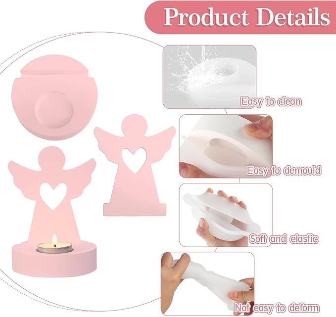 Silicone Mold, Classic Angels Holding Stars in Their Hands, Silicone Casting Molds with Base, Silicone Casting Mold Candle Holder for Soy Wax, Cement Gypsum Decorative Ornaments