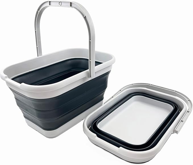 SAMMART 12L (3.1 Gallon) Collapsible Rectangular Handy Basket/Bucket/Multiuse Foldable Water Pail for Camping, Fishing (Slate Grey (Set of 2))