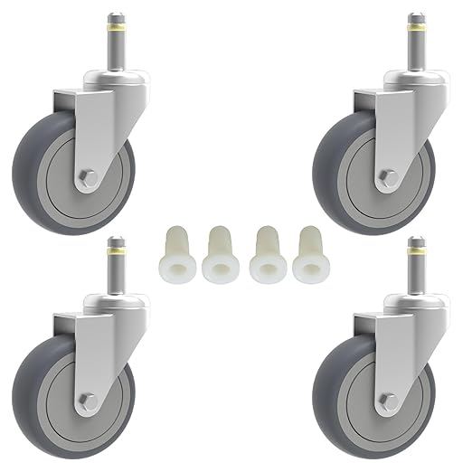 3-Inch Swivel Stem Caster, 7/16-Inch Stem Diameter Rubber Wheel, Heavy Duty TPR Replacement Wheels for Rubbermaid Mop Bucket Cart Grill Casters - 4 Pack