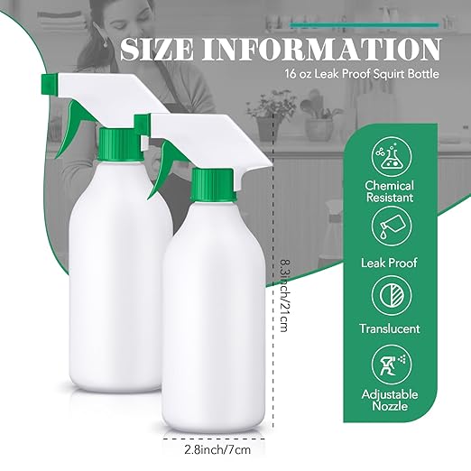 Tanlade 30 Pcs Plastic Spray Bottles 16 oz Leak Proof Squirt Bottle Refillable Empty Spray Water Mist Sprayer with Nozzles for Hair Essential Oil Cleaning Solutions Plants Pets(Green)