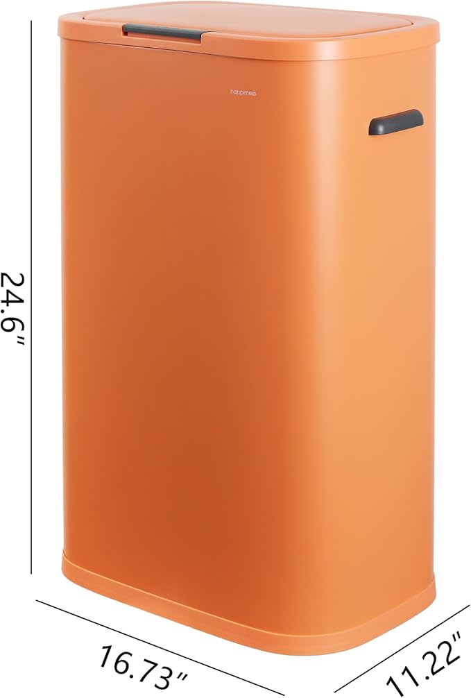happimess HPM1017K Tammi Kitchen 14.5-Gallon Slim Metal Push Button Trash Can for Home, Kitchen, Laundry Room, Office, Bedroom, Bathroom, Carrot Cake