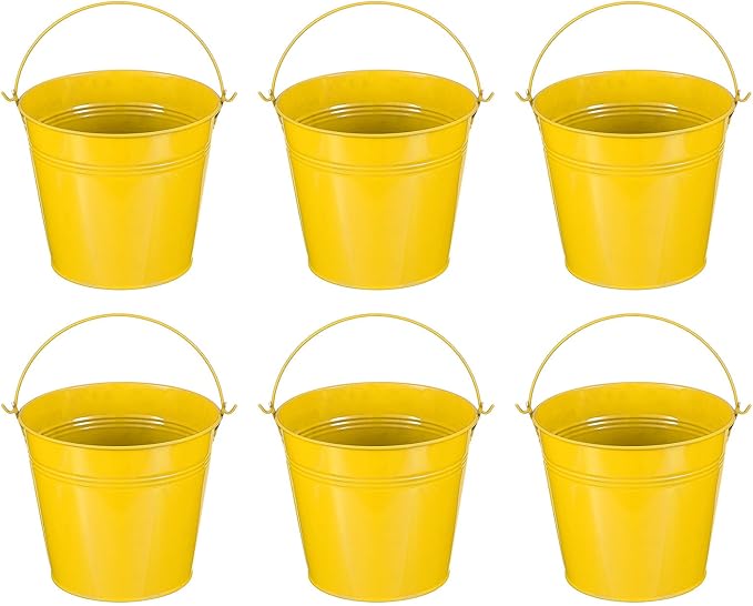 PATIKIL 5.9"x5.1" Small Metal Buckets with Handle, 6 Pcs Mini Galvanized Bucket Colorful Easter Buckets for Crafts Party Favors Decoration, Yellow
