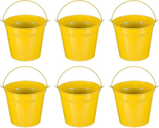 PATIKIL 5.9"x5.1" Small Metal Buckets with Handle, 6 Pcs Mini Galvanized Bucket Colorful Easter Buckets for Crafts Party Favors Decoration, Yellow