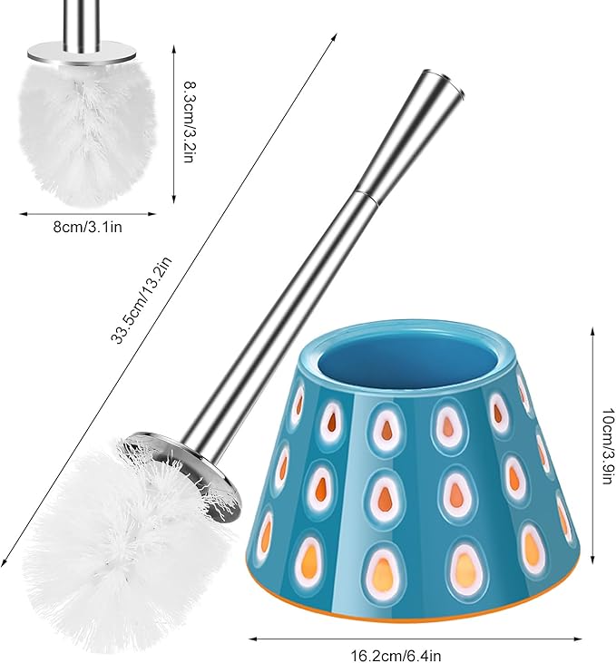 Modern Designer Toilet Brush and Holder Set – Deep Blue Decorative Bathroom Brush with Artistic Teardrop Pattern, Rust-Resistant and Compact, Ideal for Stylish Homes or Guest Bathrooms