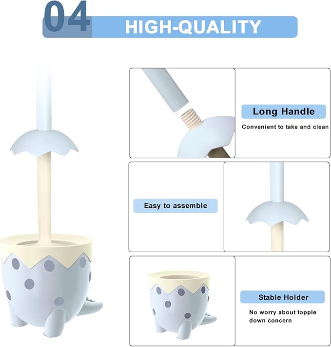 Toilet Brush Dinosaur Shape,Cute Shape Look, TPR Bristles Round Brush, Compact Size Toilet Brushes Floor Standing, 1-Pack
