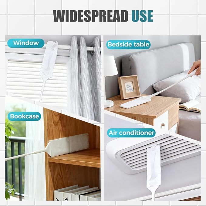 2 Pcs Bendable Gap Dust Cleaner, White Bendable Microfiber Duster for Household, Long Handle Flat Duster for Under Appliances, Crevice Cleaning Tool with Nonwoven Fabric (2pcsWhite)