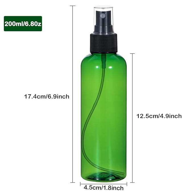 Yebeauty Spray Bottles for Essential Oils, 6.8oz Refillable Plastic Misting Spray Bottle Empty Atomizer Fine Mist Spray Bottle for Beauty Products Cleaning, 2 Pack Green