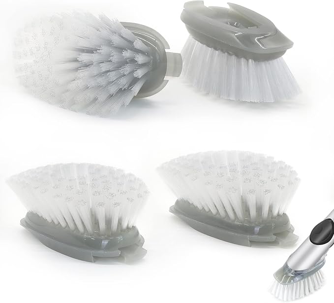 Brush Refills for OXO Dish Brush - 4 Pack Dish Brush Cleaning Soap Dispensing Head Replacement for Scrubber(Grey)