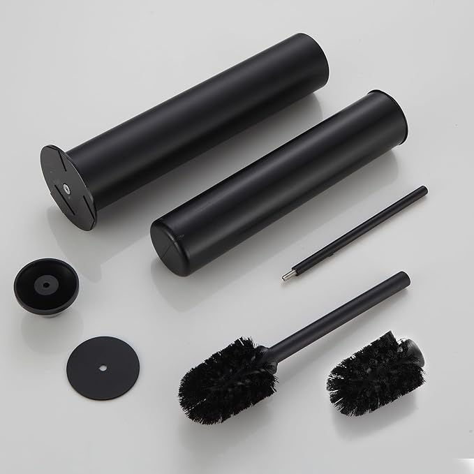 BGL Toilet Brush and Holder Set, Heavy Duty 304 Stainless Steel, Round Base and Long Handle for Bathroom Deep Cleaning, Drip-Proof, Space Saving for Storag, Black