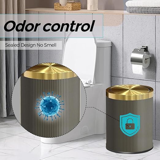 15L/4GAL Gold BedroomTrash can,Gold Bathroom Garbage can with lid，Small Trash Can with Flipping Lid, 4gallon,Garbage cans for Bedroom,Kitchen，Office,Hotel(15L-Gary)