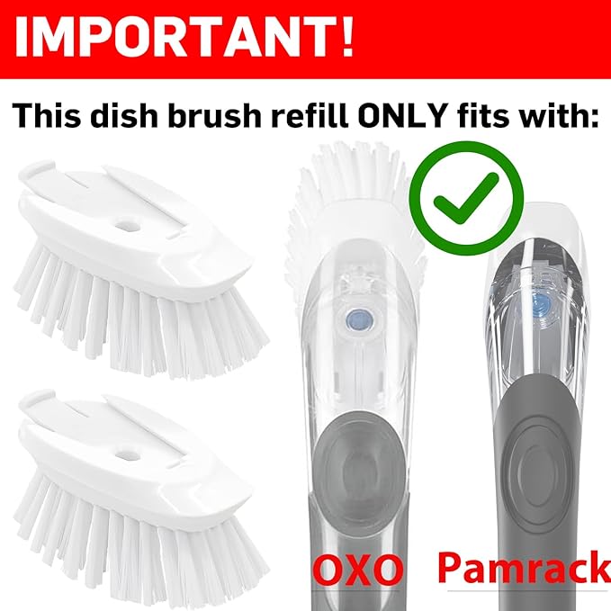 Dish Brush Refill, 4 Pack Dish Brush Replacement Head for OXO Dish Brush, Brush Dispenser Refill Fits Soap Dispensing Handle