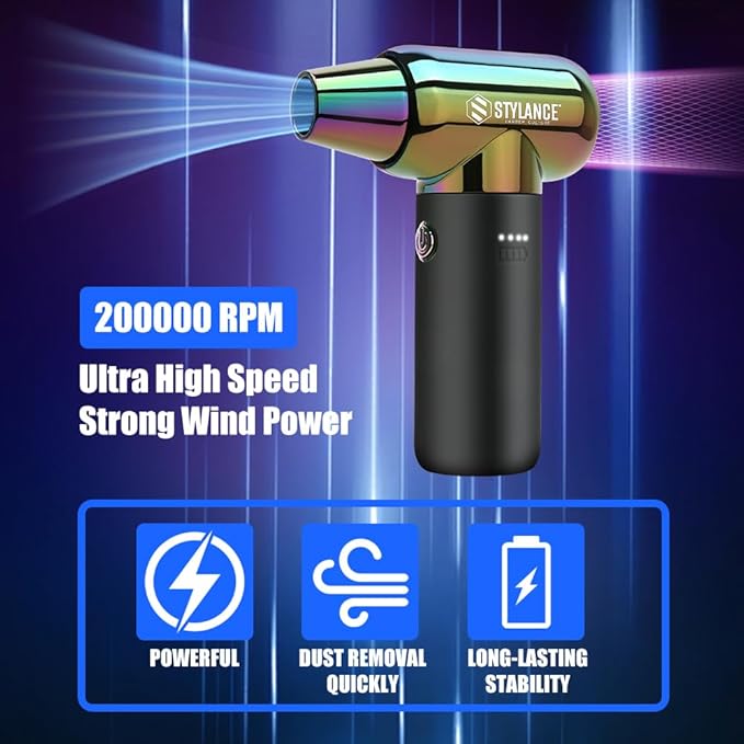 Compressed Air Duster - Barber Blower, Electric Duster, 3 Gear Mini Portable Jet Dry Air Blower, Cordless Vacuum Cleaner, for PC, Office,Salon, Fan, Laptop, Keyboard, Car (Green)