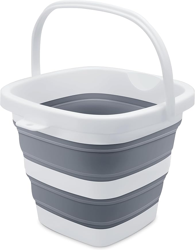 Small Collapsible Bucket, 1.4Gal/5L BPA-Free - Foldable Water Pail for Car Washing, Camping, Beach - Portable Lightweight Storage for Outdoor, RV, Travel (Grey)