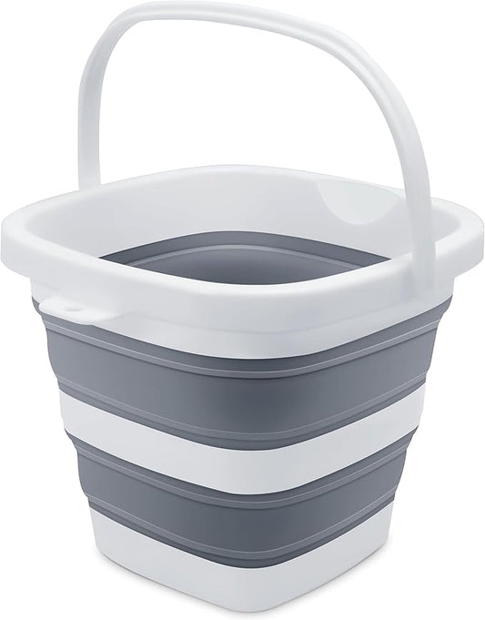 Small Collapsible Bucket, 1.4Gal/5L BPA-Free - Foldable Water Pail for Car Washing, Camping, Beach - Portable Lightweight Storage for Outdoor, RV, Travel (Grey)