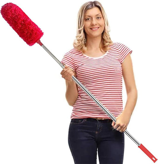 DELUX Microfiber Feather Duster Extendable Cobweb Duster with 100 inches Extra Long Pole, Bendable Head & Scratch-Resistant Hat for Cleaning Ceiling Fan, High Ceiling, Blinds, Furniture & Cars Red