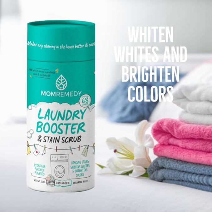 Laundry Booster and Stain Remover Scrub, MomRemedy Oxygen Whitener, Whiten Whites and Brighten Colors, Remove Stains, Household Cleaning Scrub, Chlorine Bleach Free