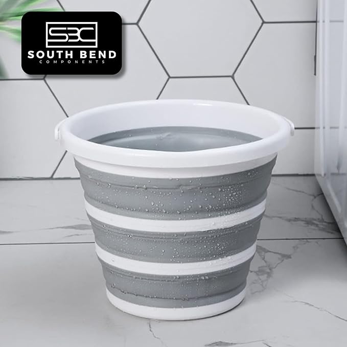 South Bend Components 2.6 Gallons Collapsible Bucket with Handle, Space Saving Design Portable Foldable Water Pail for Indoor/Outdoor, Mop, Boating, Camping, and Fishing (2-Pack)
