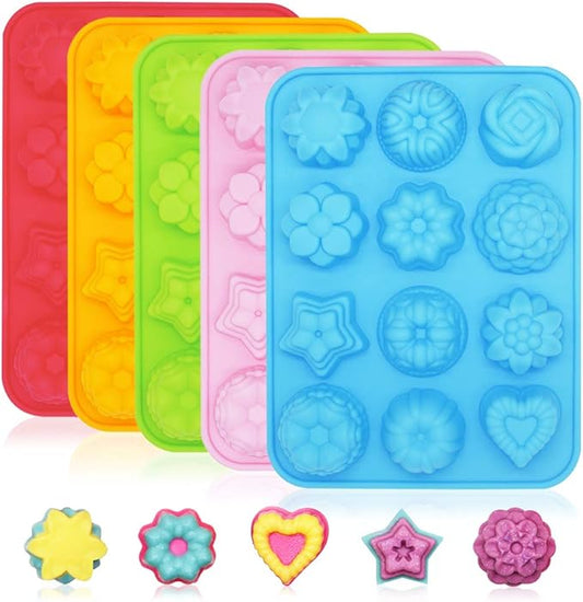 5 Pcs Silicone 3D Flower Shape Chocolate Candy Molds Set, 12 Cavity Non-Stick Food Grade Baking Molds, Ice Cube Trays for Wedding, Festival, Parties