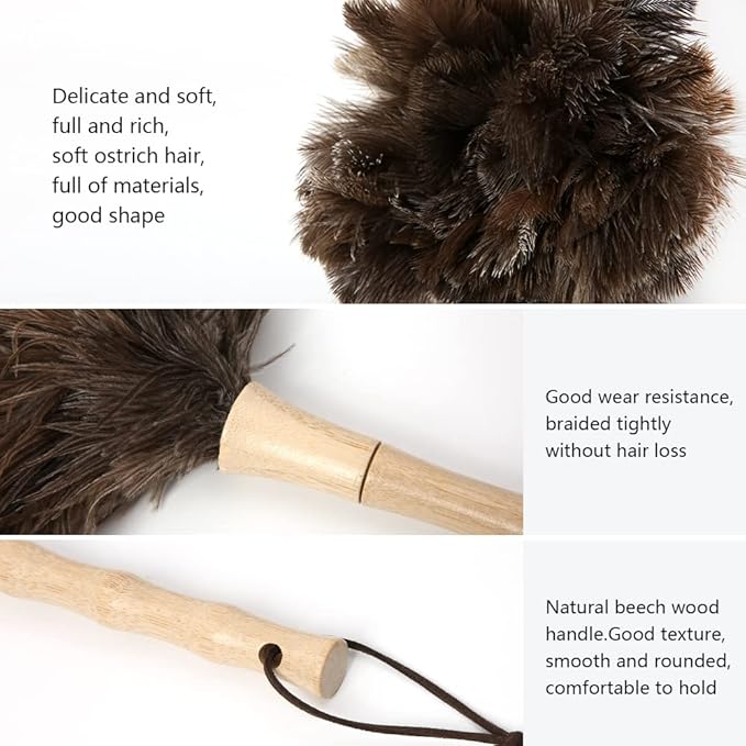 Ostrich Feather Duster 16 inch Fluffy Natural Genuine Ostrich Feathers with Wooden Handle and Eco-Friendly Reusable Handheld Ostrich Feather Duster for Cleaning Supplies(5PCS)