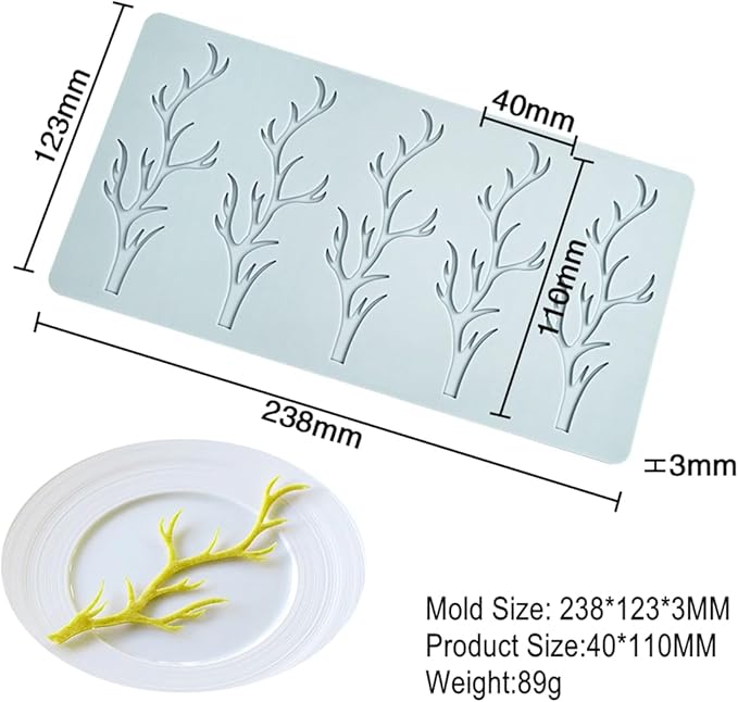 TUKE Tuile Mold 3D Branch Molds Silicone Tuile Fondant Molds Hollow Candy Lace Silicone Molds for Baking, Polymer Clay, Sugar Craft Dessert Cupcake Cake Decorating (Branch_9.52x4.92x0.12inch)