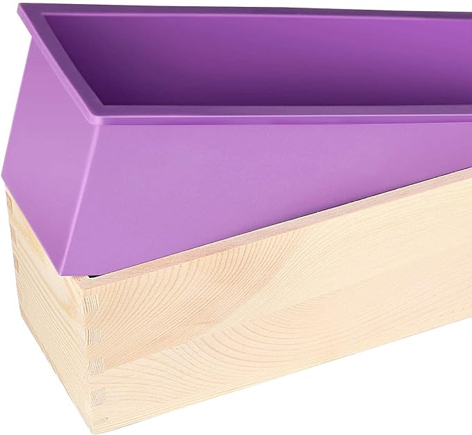 ZOENHOU 2 PCS 42oz Purple Soap Molds with 2 Lids, Flexible Rectangular Silicone Soap Making Molds Kit with Wood Box, DIY Tool Set for Soap Making Supplies…