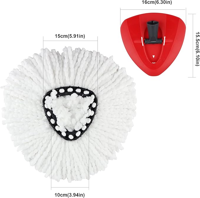Spin Mop Head Refill for Vileda/Ocedar EasyWring Spin Mops - Rotating Microfiber Triangle Replacement Pads Washable & Reusable fit All Floor - 6 Mops Cloth and 1 Mop Base