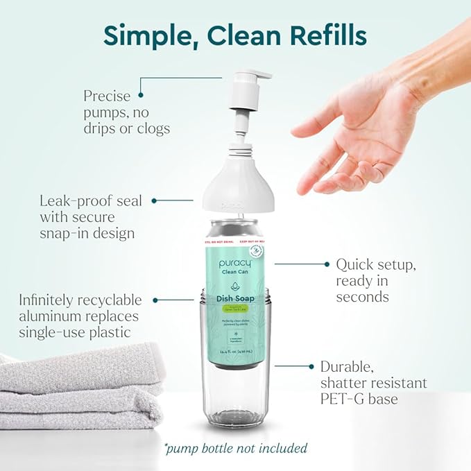 Puracy Natural Dish Soap Clean Can Refill - Plant-Based Dishwashing Soap, Non-Toxic Dish Soap, Natural Liquid Dishwashing Detergent Soap As Seen on TikTok (Green Tea & Lime, 14.4 fl oz, 3 Pack)