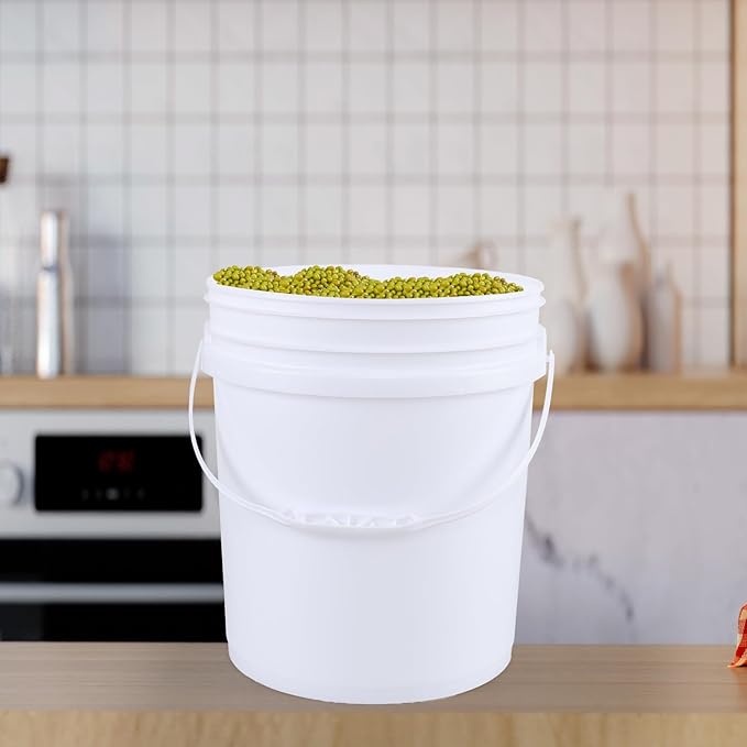 7 Gallon White Plastic Bucket Pail Container with Lids, Food Grade Bucket Pail with Airtight Lid, 4 Pack