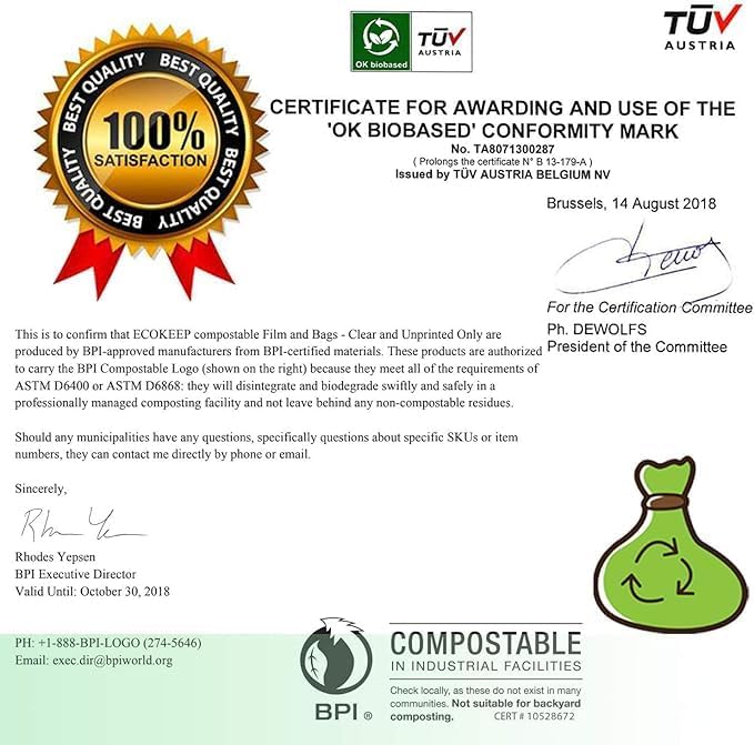 Compostable Trash Bags, 13 Gallon Green Compst Trash Bags for Home and Kitchen, 50L Capacity, 5 Pack, 80 Counts