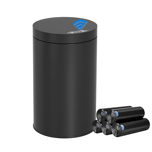 kaylowe Motion Sensor Bathroom Trash Can with Lid 4 Gallon Stainless Steel Garbage Cans Automatic Touchless Garbage Bin for Kitchen, Bedroom, Office, Living Room, Black