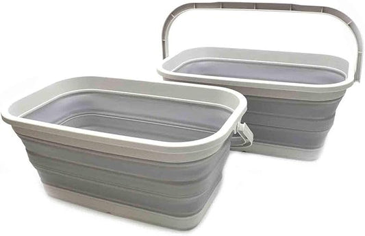 SAMMART Set of 2-11.6L (3.06 Gallon) Collapsible Rectangular Handy Basket/Bucket (Grey, 2)