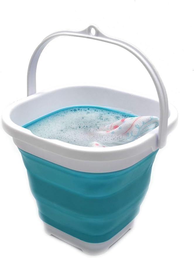 SAMMART Set of 2-2.6L (0.68 Gallon) Super Mini Sqare Collapsible Plastic Bucket - Foldable Square Tub - Portable Fishing Water Pail - Space Saving Outdoor Waterpot (2, Bright Blue)