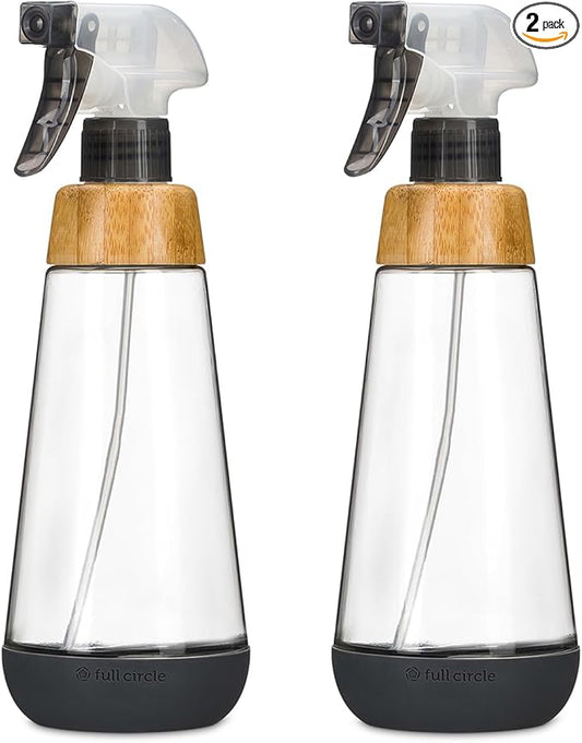 Full Circle Bottle Service-Refillable Glass Spray Bottle-Versatile Stream & Mist Options,Bamboo with Protective Silicone Boot-Ideal for Non-Toxic Cleaning Solutions & Plant Care,16oz,Gray,2 Pack