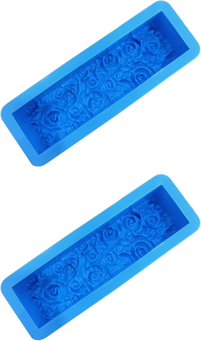 2 Pcs Flexible Rectangular Rose Soap Silicone Mold Flowers Craft Art Silicone Soap Mold Candle Making for Homemad Soap Crafts (Blue)