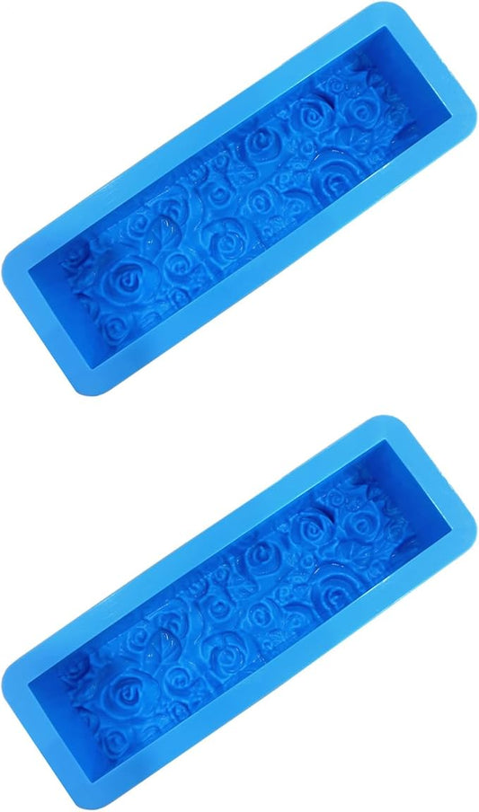 2 Pcs Flexible Rectangular Rose Soap Silicone Mold Flowers Craft Art Silicone Soap Mold Candle Making for Homemad Soap Crafts (Blue)