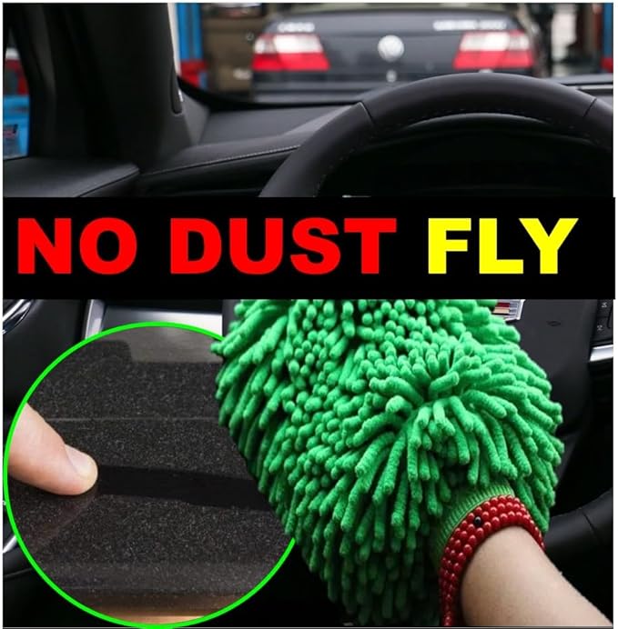 Green Chenille Microfiber Dusting Mitt, 10.5x8 Inch, Electrostatic, Reusable, Scratch-Free, No-Dust Fly Duster for Sensitive Surfaces