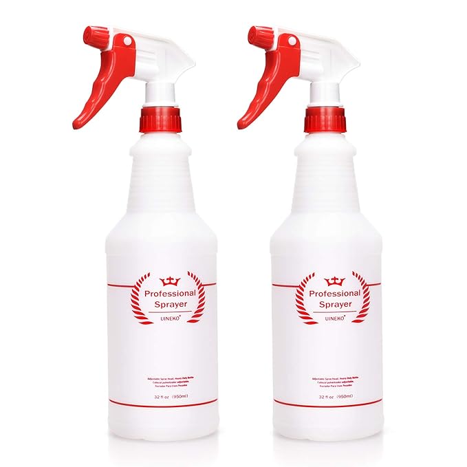 Plastic Spray Bottle 2 Pack, 32 Oz, All-Purpose Heavy Duty Spraying Bottles Leak Proof Mist Empty Water Sprayer for Cleaning Solution, Essential Oils, Hair, Planting, Pet with Adjustable Nozzle - Red