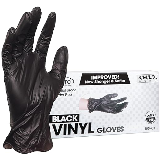 ForPro Disposable Vinyl Gloves, Black, Industrial Grade, Powder-Free, Latex-Free, Non-Sterile, Food Safe, 2.75 Mil. Palm, 3.9 Mil. Fingers, Large, 100-Count