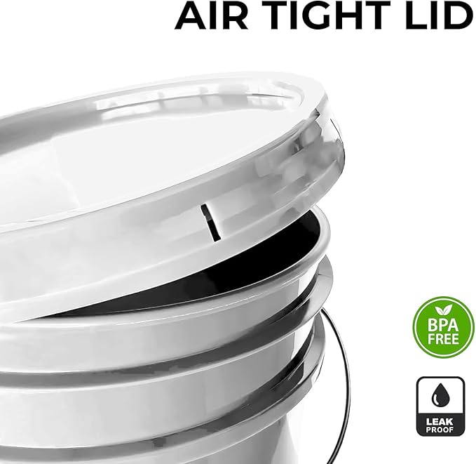 3.5-Gallon White Bucket Pail Container with Lid | Food Grade | Heavy-Duty Extra Durable | Metal Handles with Plastic Grip for Easy Carrying | Multi-Use | Easy Stack and Store | BPA Free - 3 Pack